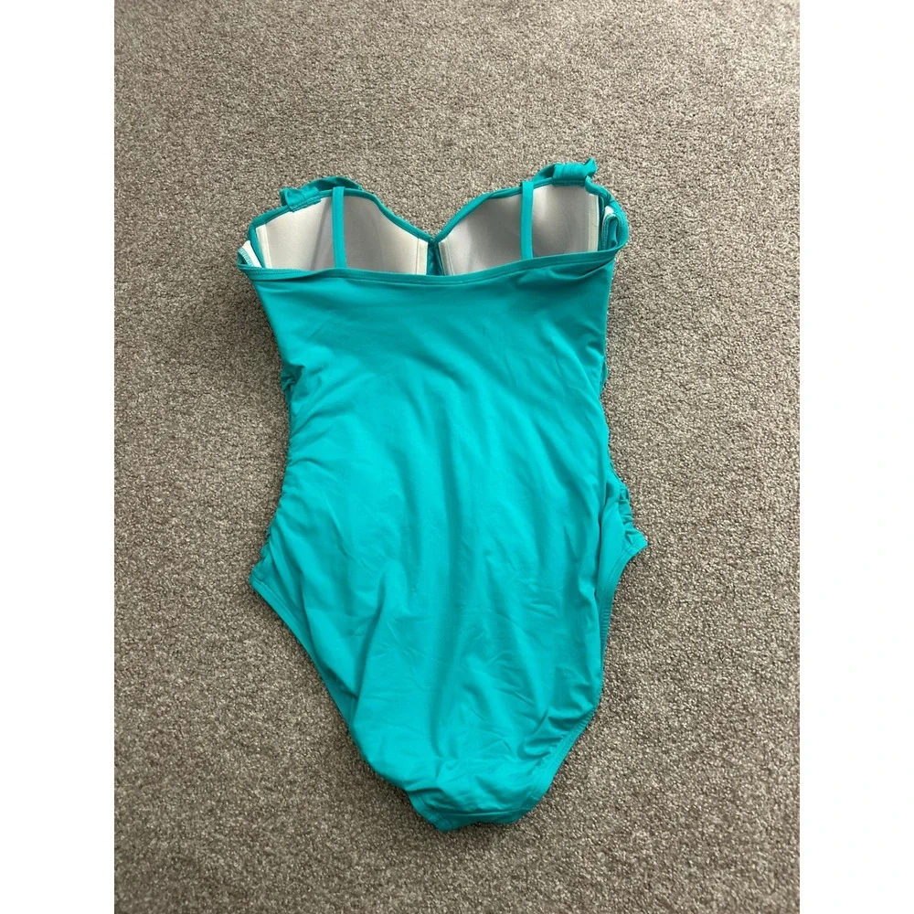 Bleu Rod Beattie One Piece Swimsuit Womens 14 Turquoise Excellent Ruched Front